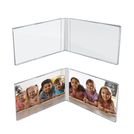Azar Displays Clear Acrylic Double Photo Holder, Side by Side Dual Frame, Size 7'' W x 5'' H, 2PK 107723-GS-2PK